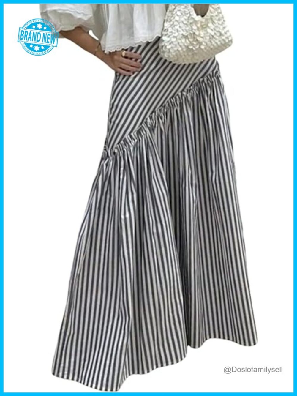 Striped Maxi Skirt Ruffle Hem Flowy A-Line Boho Long Skirt